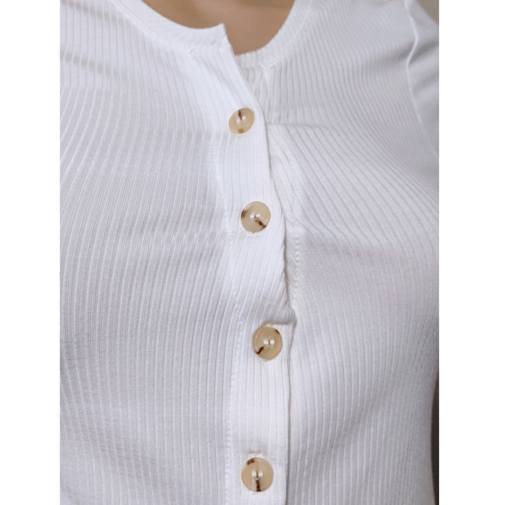 Maeve-Anthro White Ribbed Button Up Top XS - Picture 6 of 9